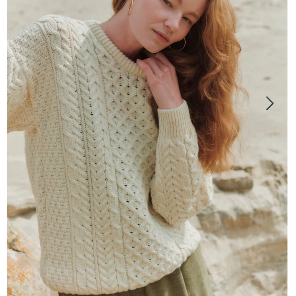 Aran Sweater  Sz XS Merino Wool Cream Chunky Fisherman Cable Knit Heritage NWT